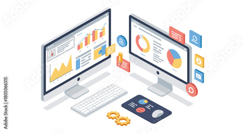 Data analysis and visualization on dual monitors with charts and graphs