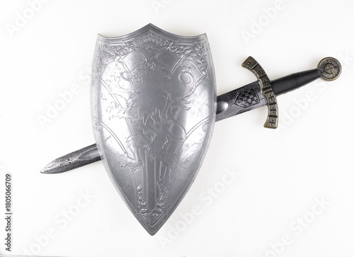 Templar shield and sword isolated on white background