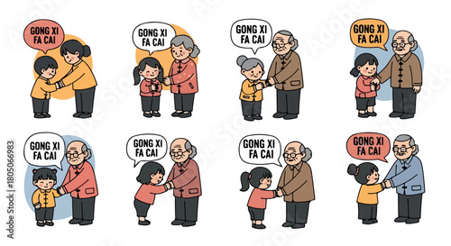 Chinese family blessing scene with traditional clothing