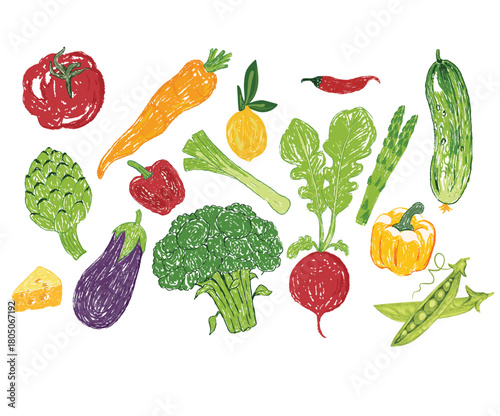 Organic vegetable farm. Local vegetable market artwork for t shirt print, poster, sticker and other uses. Fresh vegan food. Vegetable love club. Vegetable set design. 