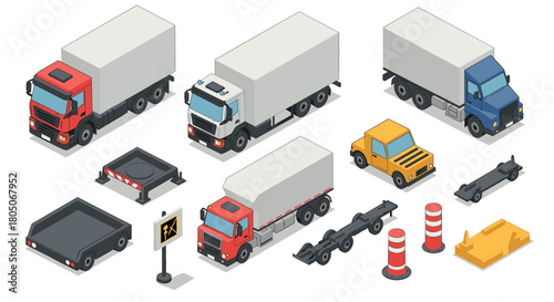 Isometric truck set with accessories and construction elements