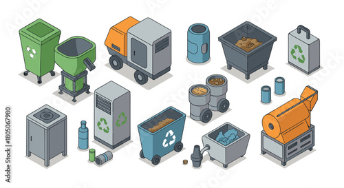 Isometric waste management equipment for recycling and sustainability