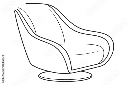 Minimalist Line Art Drawing of a Modern Swivel Armchair on White furniture interior