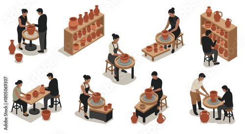 Isometric pottery workshop: crafting ceramics in a modern studio setting