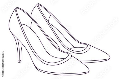 Outline Drawing Of Two Pointed Toe High Heel Shoes With Thin Stiletto Heels footwear high heels