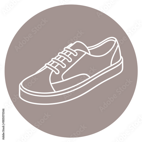 Outline Icon Of A White Canvas Sneaker On A Brown Circle Background shoe footwear