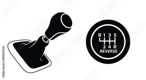Black and white illustration of a manual transmission gear shift knob and pattern