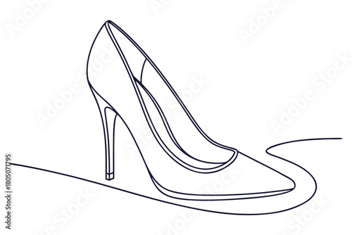 Single Elegant High Heel Shoe in Continuous Line Art footwear stiletto