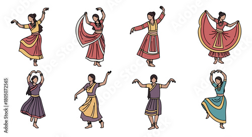 Indian dancers in traditional costumes with transparent background