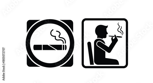 Black and white icons depicting smoking prohibited and a person smoking