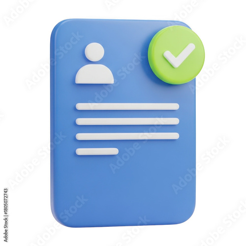 3d icon of a document with a checkmark symbolizing approval and completion. isolated on transparent background