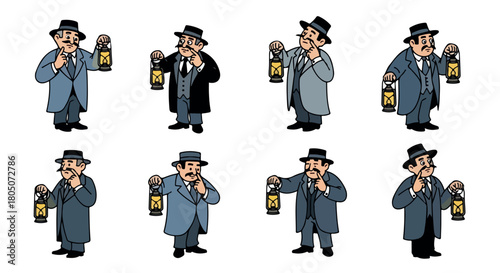 Man with lantern in various poses