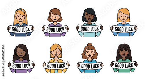 Diverse women holding good luck signs with transparent background