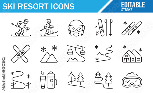 Clean vector set of ski and snowboard elements for tourism and recreation
