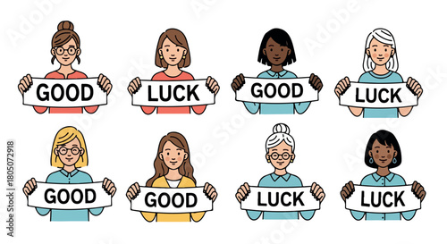People holding signs with good luck messages
