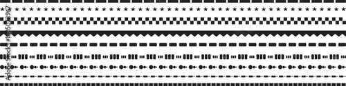 Dotted and dashed line dividers collection. dashed straight lines of different styles. different lines for notebook pages, divider border, Vector design elements.