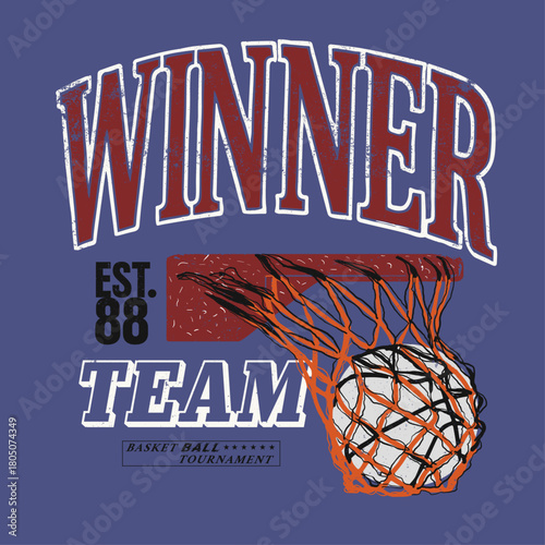 Basketball vectro graphic artwork. basketball net hand drawing illustration. sports tee shirt sweatshirt graphics.