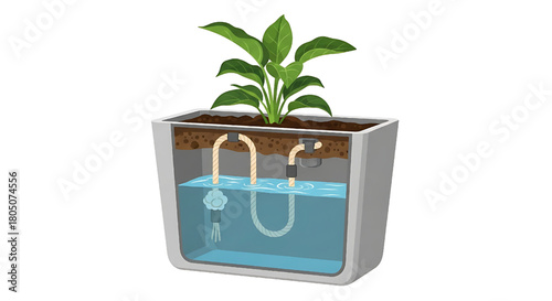 Self Watering Plant Pot System Illustration for Home Gardening