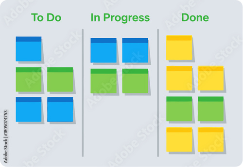 Kanban Board With Sticky Notes Illustrating Workflow Stages.