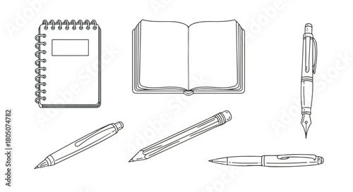 Stationery items outline set for education and office