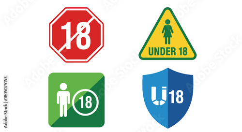 Age restriction signs stop under eighteen access and protection symbols