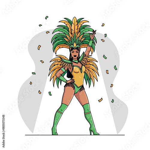 Carnival dancer in vibrant costume with transparent background