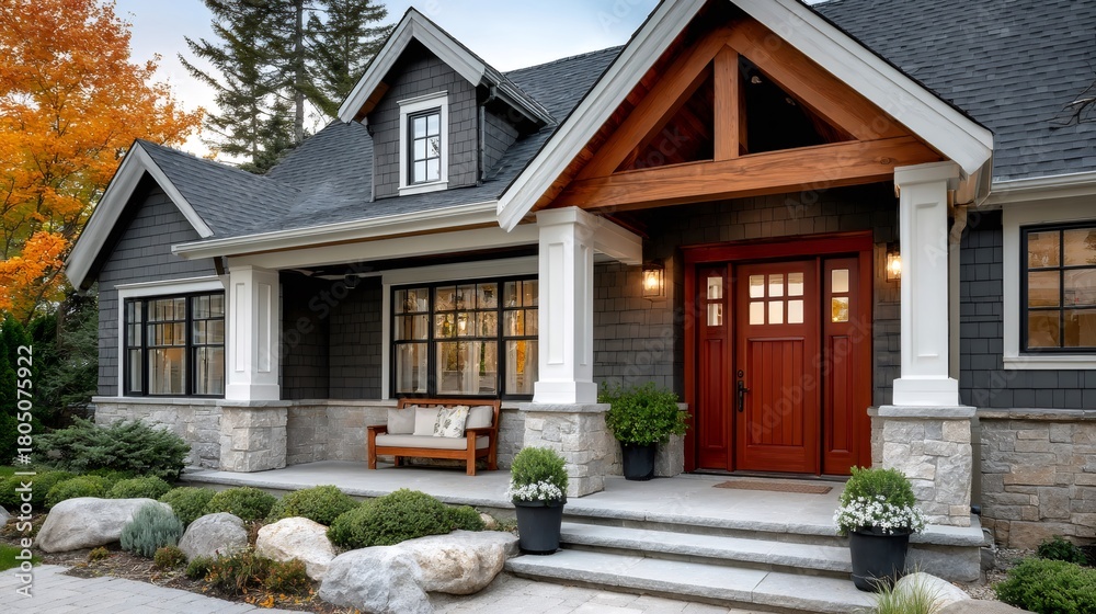 Fototapeta premium Modern craftsman house exterior with warm autumn colors