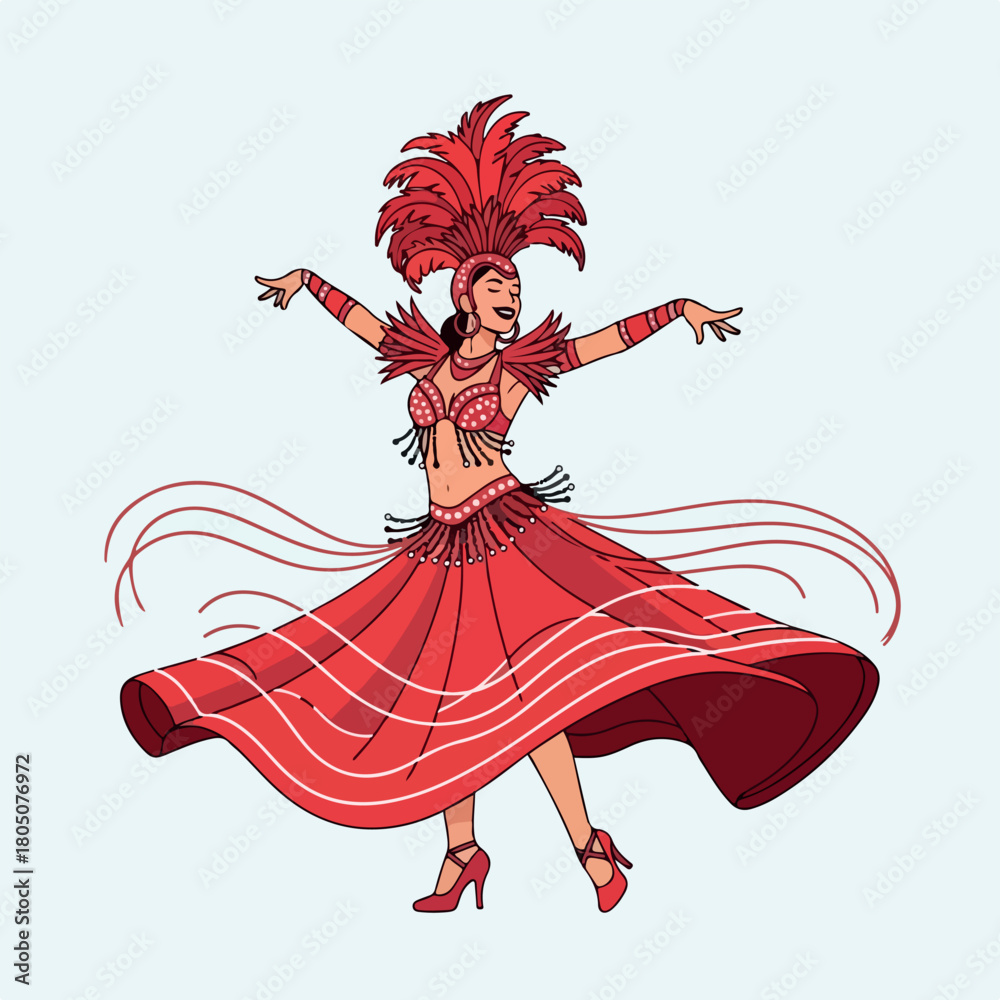 Fototapeta premium Brazilian dancer in red costume with transparent background