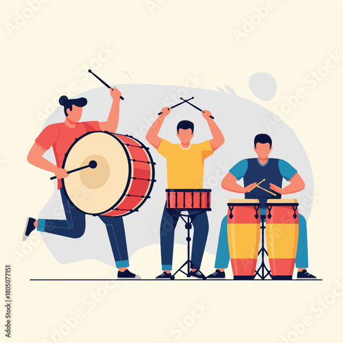 Musicians playing drums in a lively performance