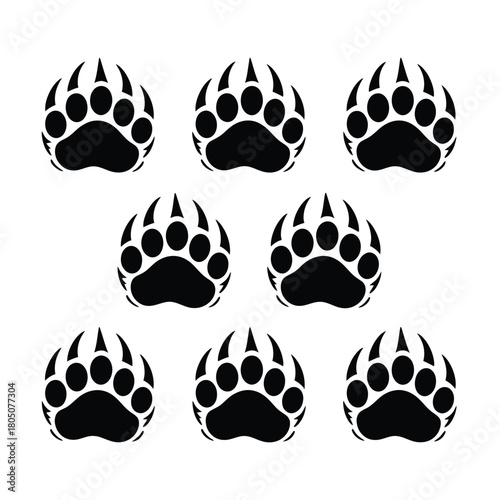 Stylized black bear paw prints and claws on a light background, representing wilderness, strength, and power icon symbol.