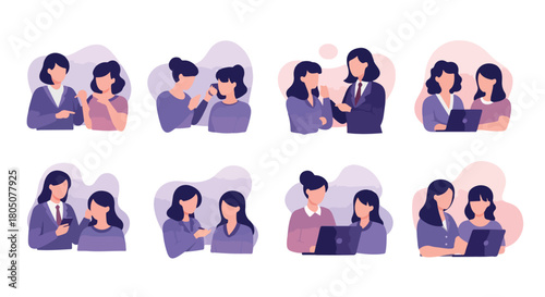 Businesswomen in various work scenarios