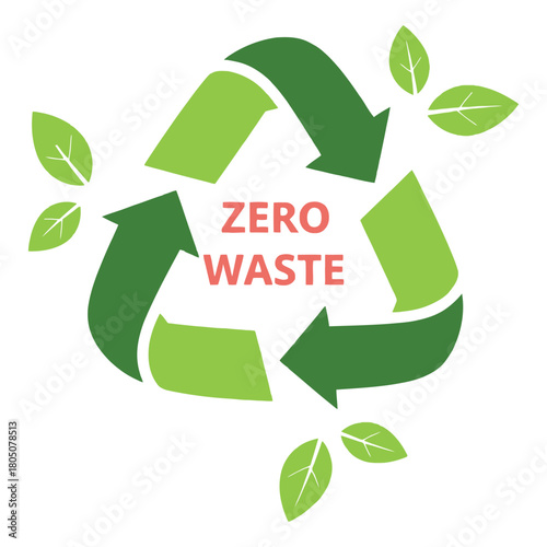 Ecological Recycling Symbol with Green Arrows and Leaves for Sustainable Living and Zero Waste Lifestyle with the Message for Environmental Awareness