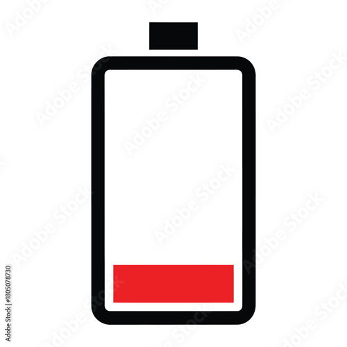 Low Battery Icon Representing Energy Depletion and Power Shortage Requiring Immediate Recharge and Attention to Conserve Energy Resources