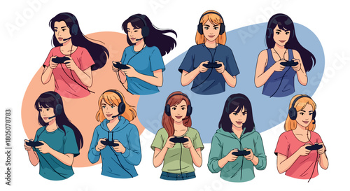 Women gaming with headsets