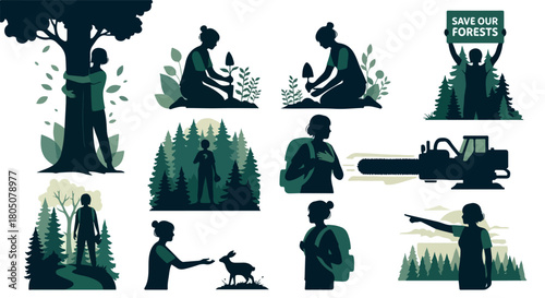 Forest conservation and reforestation scenes