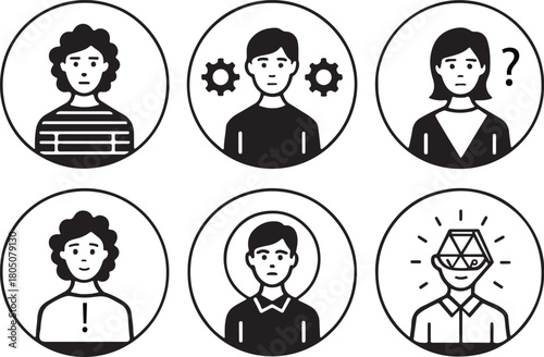 Self Acceptance Challenges icon set. flat vector silhouette.