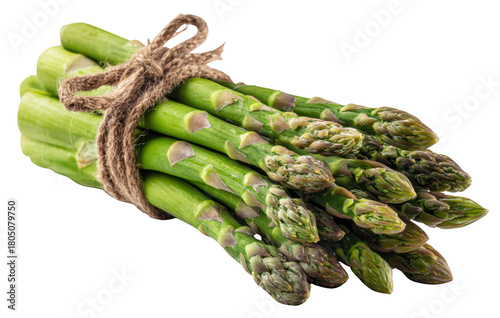 Fresh asparagus bundle with natural texture, isolated on transparent background, realistic lighting, healthy food concept