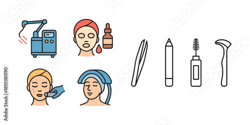 Facial Treatments and Beauty Tools Icons Set