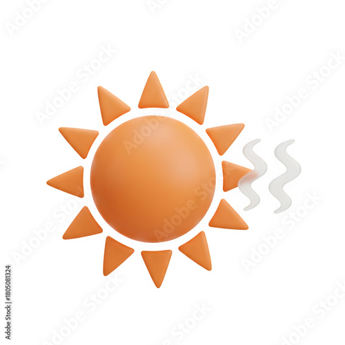 Stylized 3d sun icon emitting heat waves isolated on transparent background