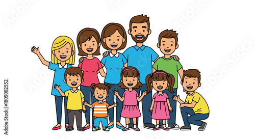 Large family portrait with smiling people