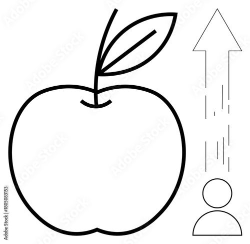 Apple and leaf symbolizing health, arrow representing growth or progress, person portraying self-improvement or achievement. Ideal for education, health, success, nutrition, motivation, personal
