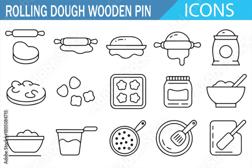 Rolling Pins and Bakery Ingredient Line Illustration Set