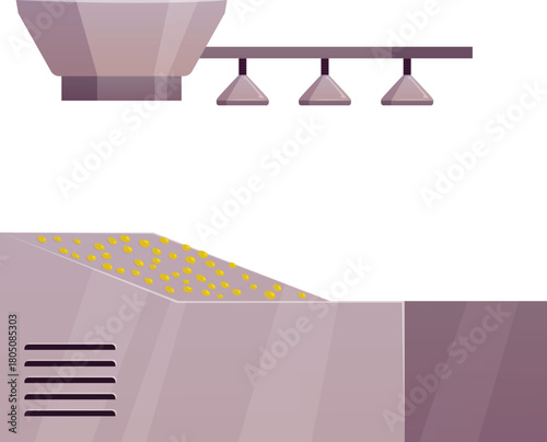 Olive oil production modern automated facility line, green olive fruits separator and sorting manufacture process vector