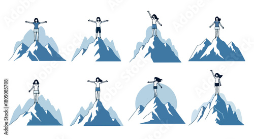 Woman on mountain peak celebrating achievement