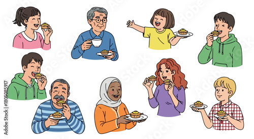 People enjoying cupcakes and tea together