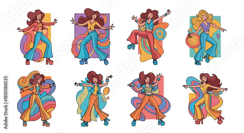 Retro women dancing in 1970s style