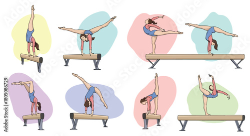 Gymnast performing balance beam routines