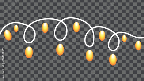 Glowing festive string of warm orange-yellow oval decorative lights on a transparent background, perfect for celebrations.