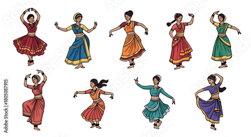 Indian dancers in traditional costumes with transparent background
