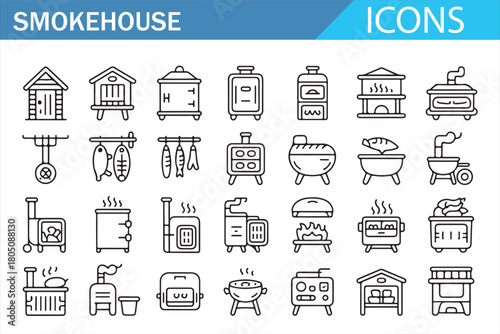 Outdoor BBQ and Wood-Fired Cooking Equipment Vector Set